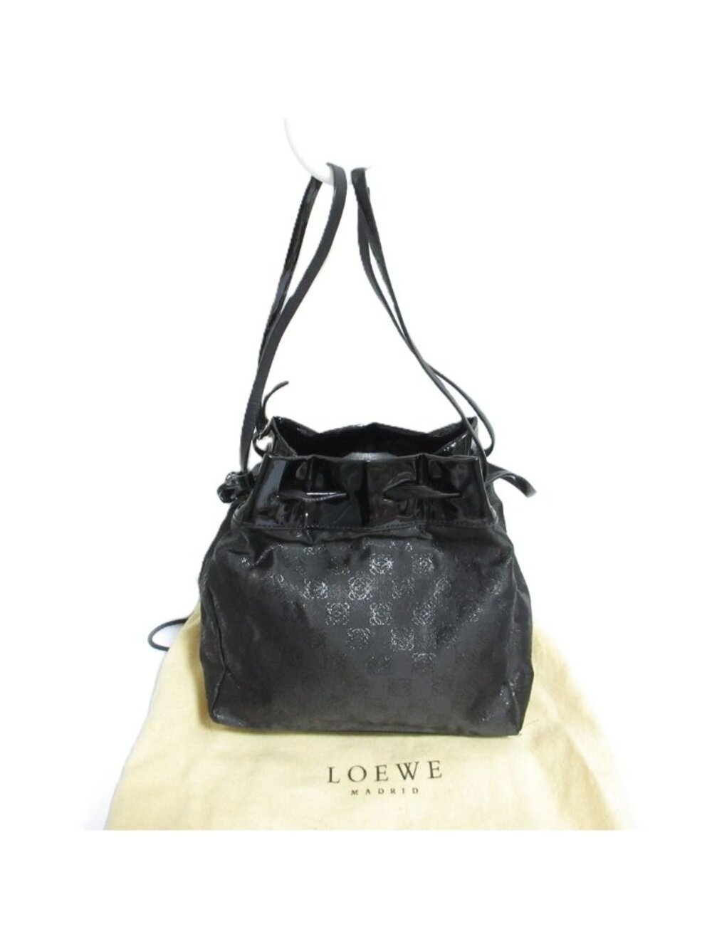 Loewe Vintage Anagram All Pattern Shoulder Handbag Black